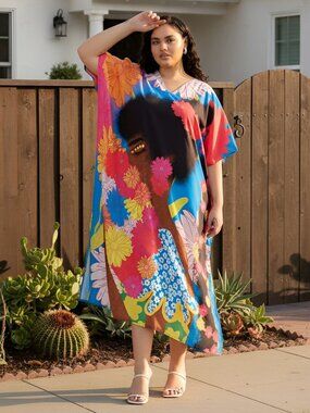 Gypsie Blu Women Polyester Kaftan Dress Abstract Lady Printed Maxi Mumu Dresses